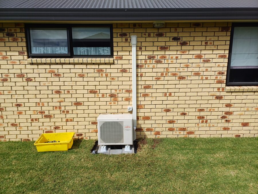 Heat pump outdoor unit installed by JSK Electrical in the Waikato